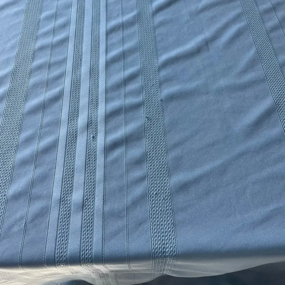 Vintage Blue Woven Damask Tablecloth Rectangular Striped 1980s Fabric Craft